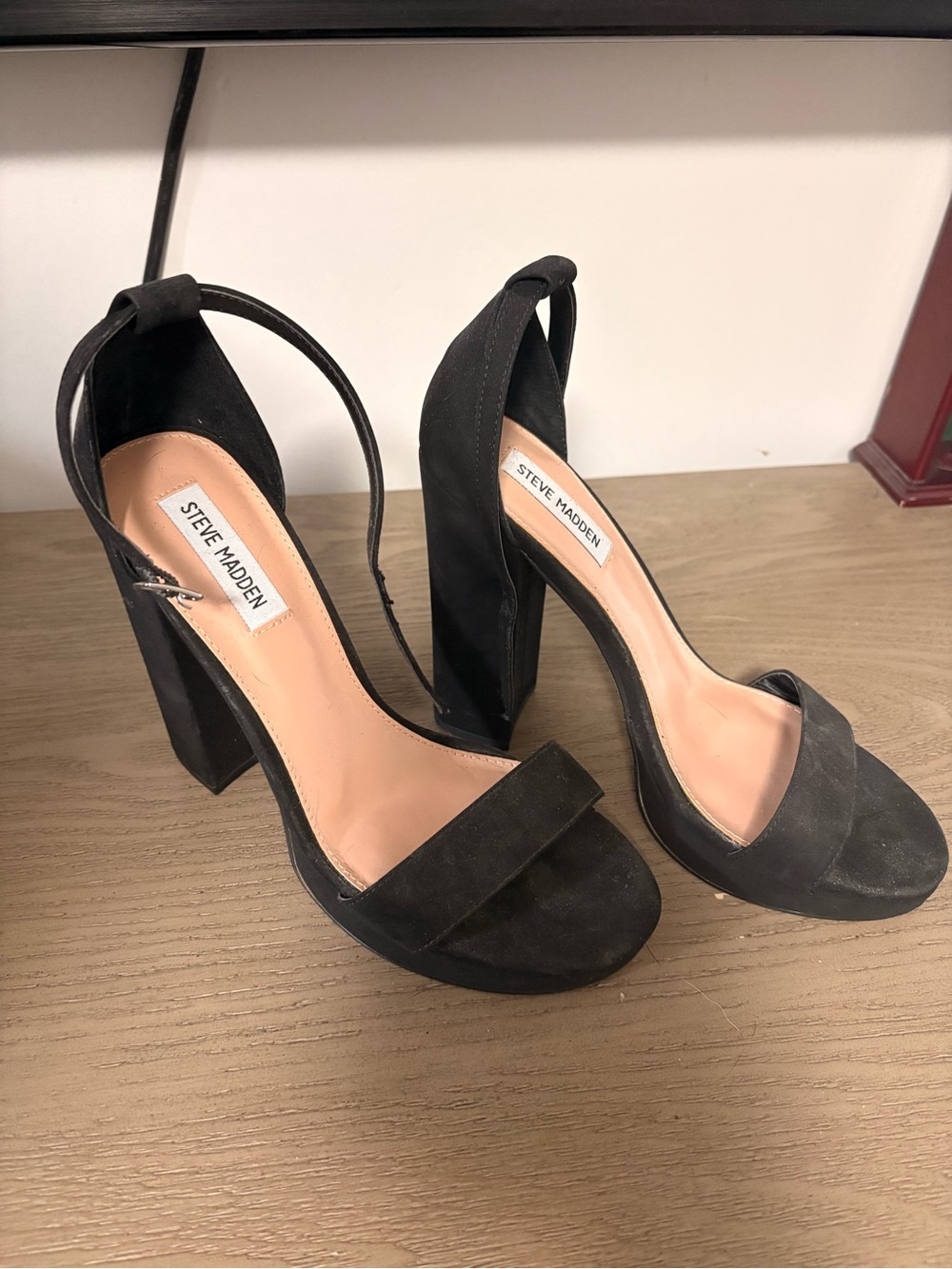 Steve Madden Black Suede Block Heel Sandals with Ankle Strap